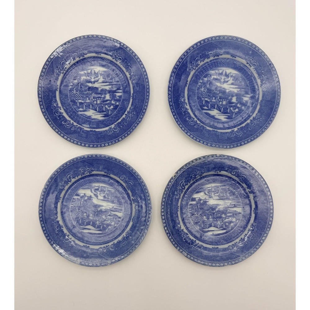 Set of 4 Vintage Royal Venton Ware Blue Willow Bread and Butter Plates